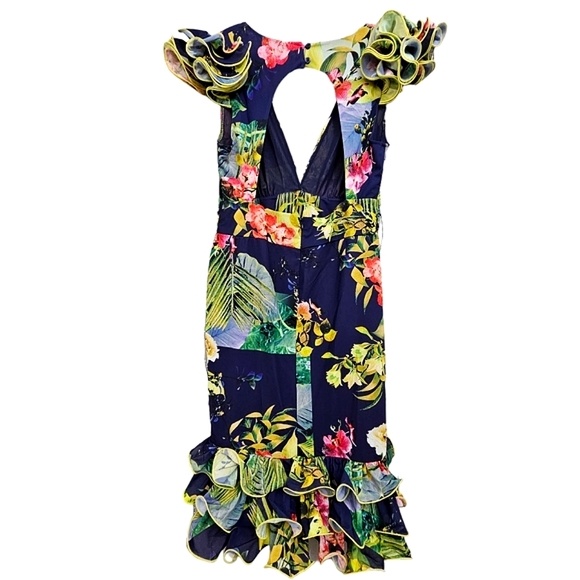 CQ by CQ Navy with Tropical Deep V Ruffled Cap Sleeve. - Picture 4 of 15